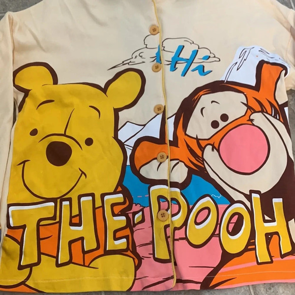 Disney Winnie The Pooh x Gongdie Pyjama Top Front Buttoned Collared Large - Picture 5 of 9